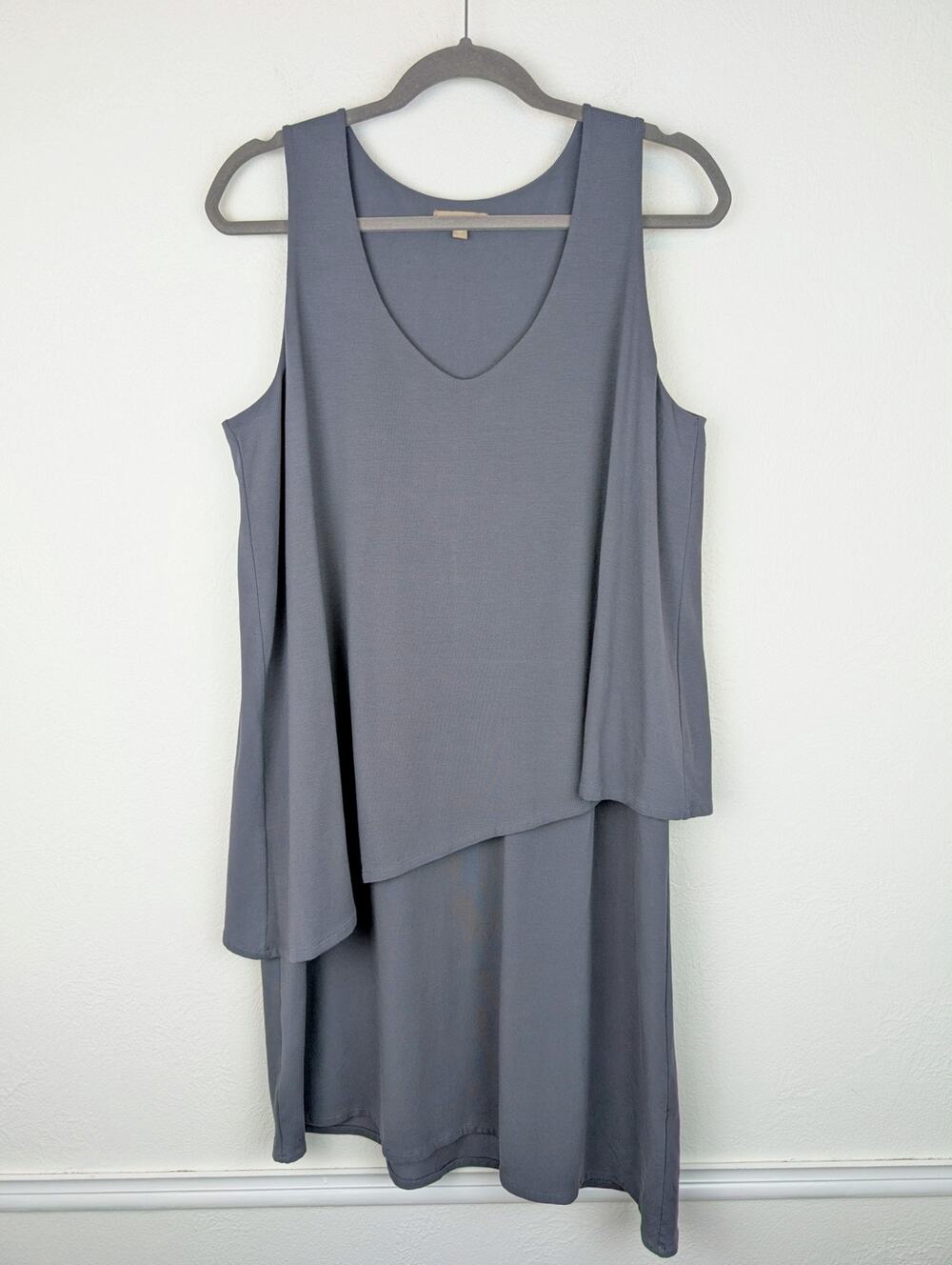 Lilla P Dress Layered Asymmetrical Lagenlook Minimalist Boho Neutral Gray Size L